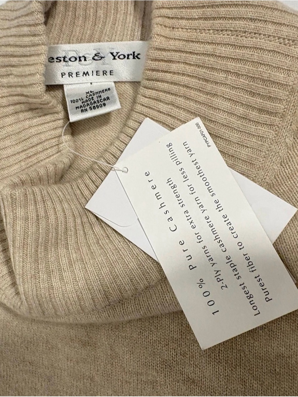 Preston York Premiere Womens XLarge 100% Cashmere Mock Neck Sweater Oatmeal Tan